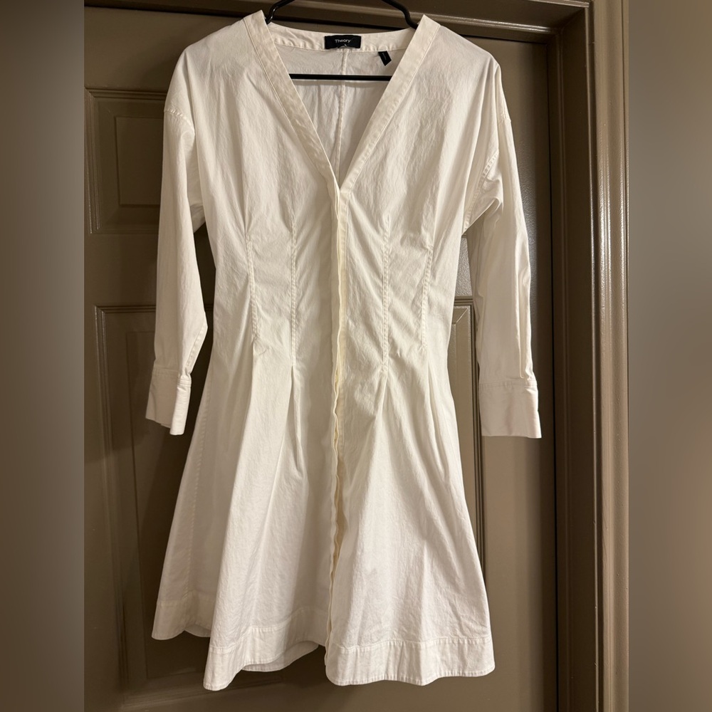 Theory Elegant Cream V-Neck Dress